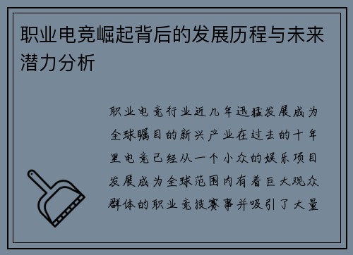 职业电竞崛起背后的发展历程与未来潜力分析 职业电竞崛起背后的发展历程与未来潜力分析